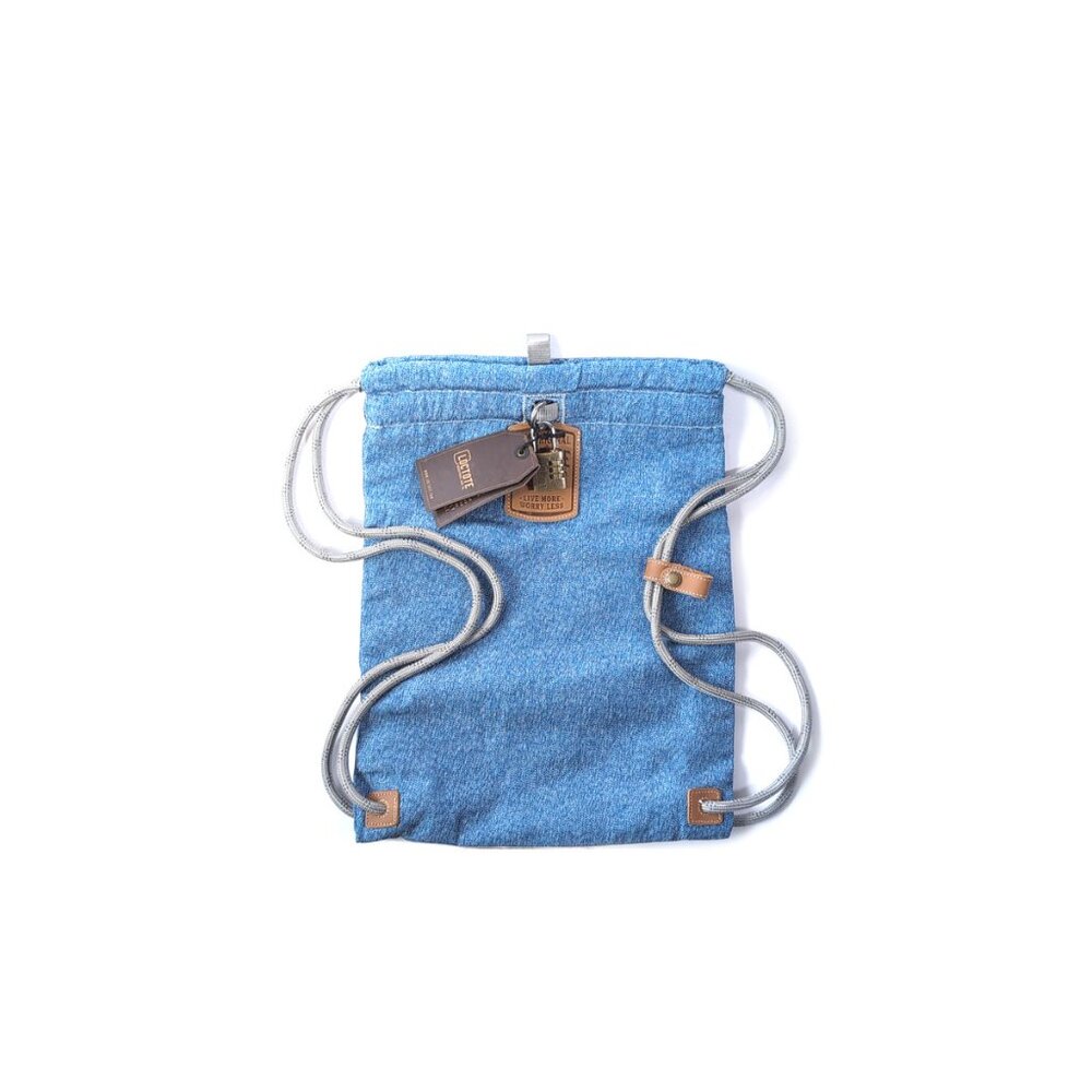 NEW LOCTOTE Flak Sack II Cinch Drawstring Backpack Blue Denim Theft Resistant